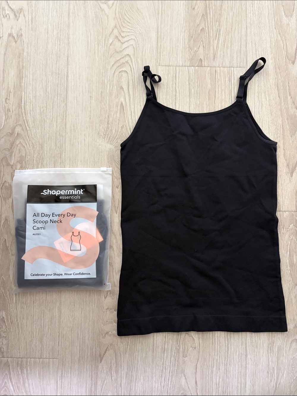 Shapermint Black Scoop Neck Cami with Adjustable Straps